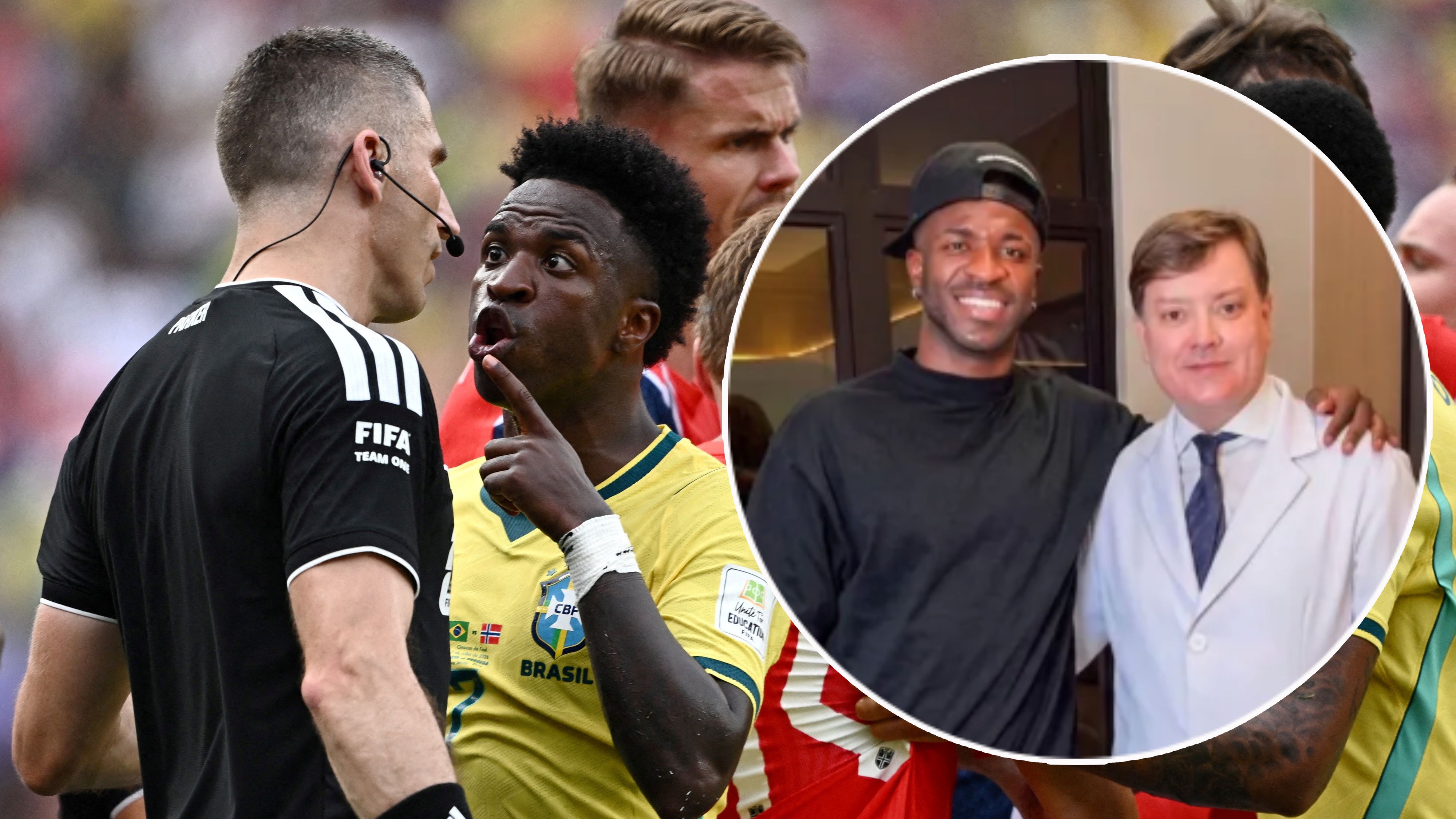 Vinicius Junior soll sich einem Eingriff am Kiefer unterzogen haben, posiert neben Dr. Alessandro Alarcao