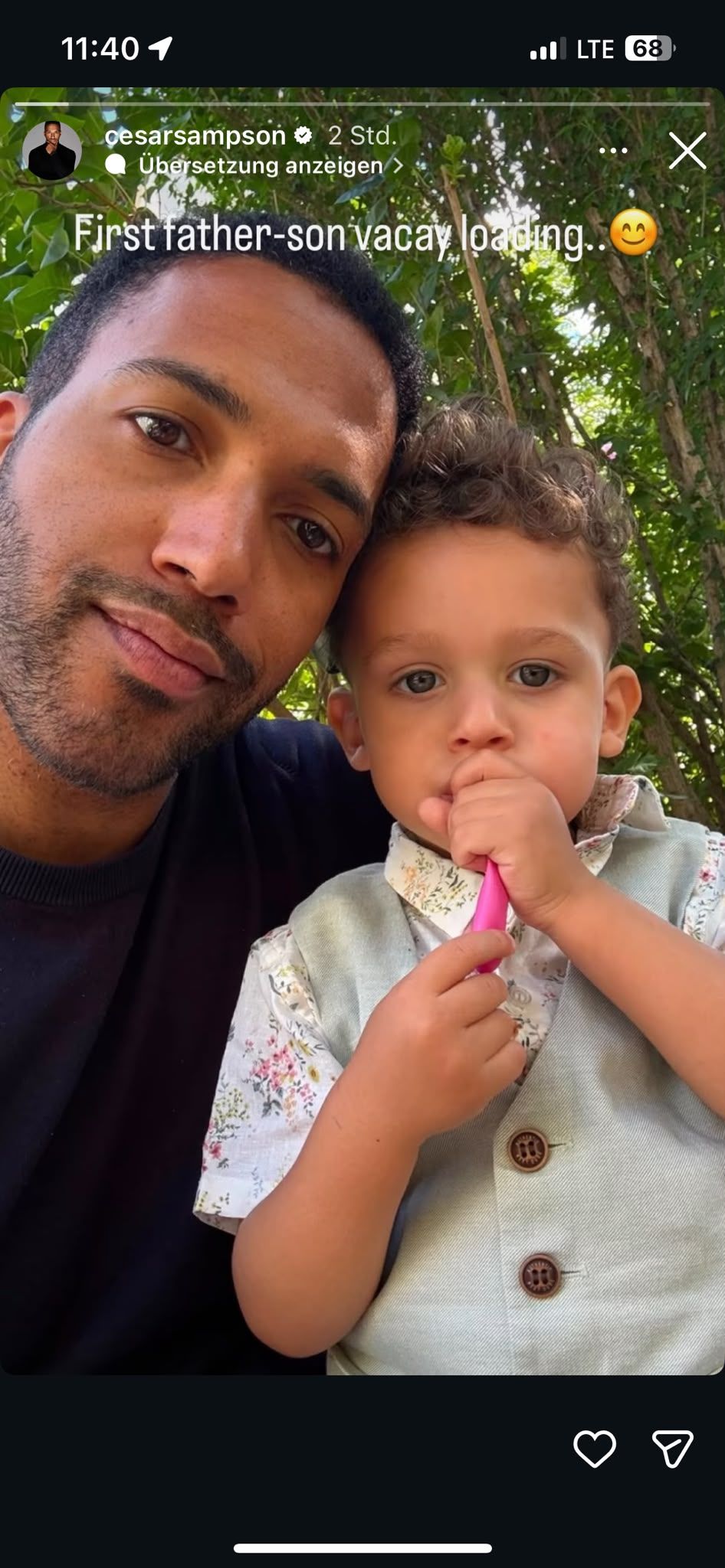 Für Cesár Sampson und Sohn Dior steht der erste Papa-Sohn-Urlaub an
