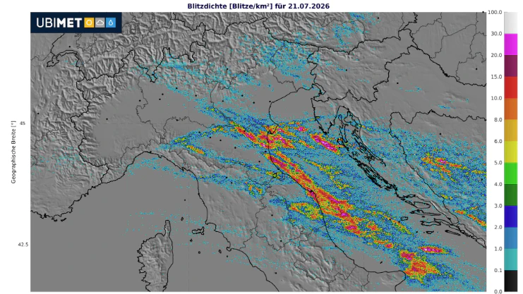 Blitzdichte am 21. Juli 2026