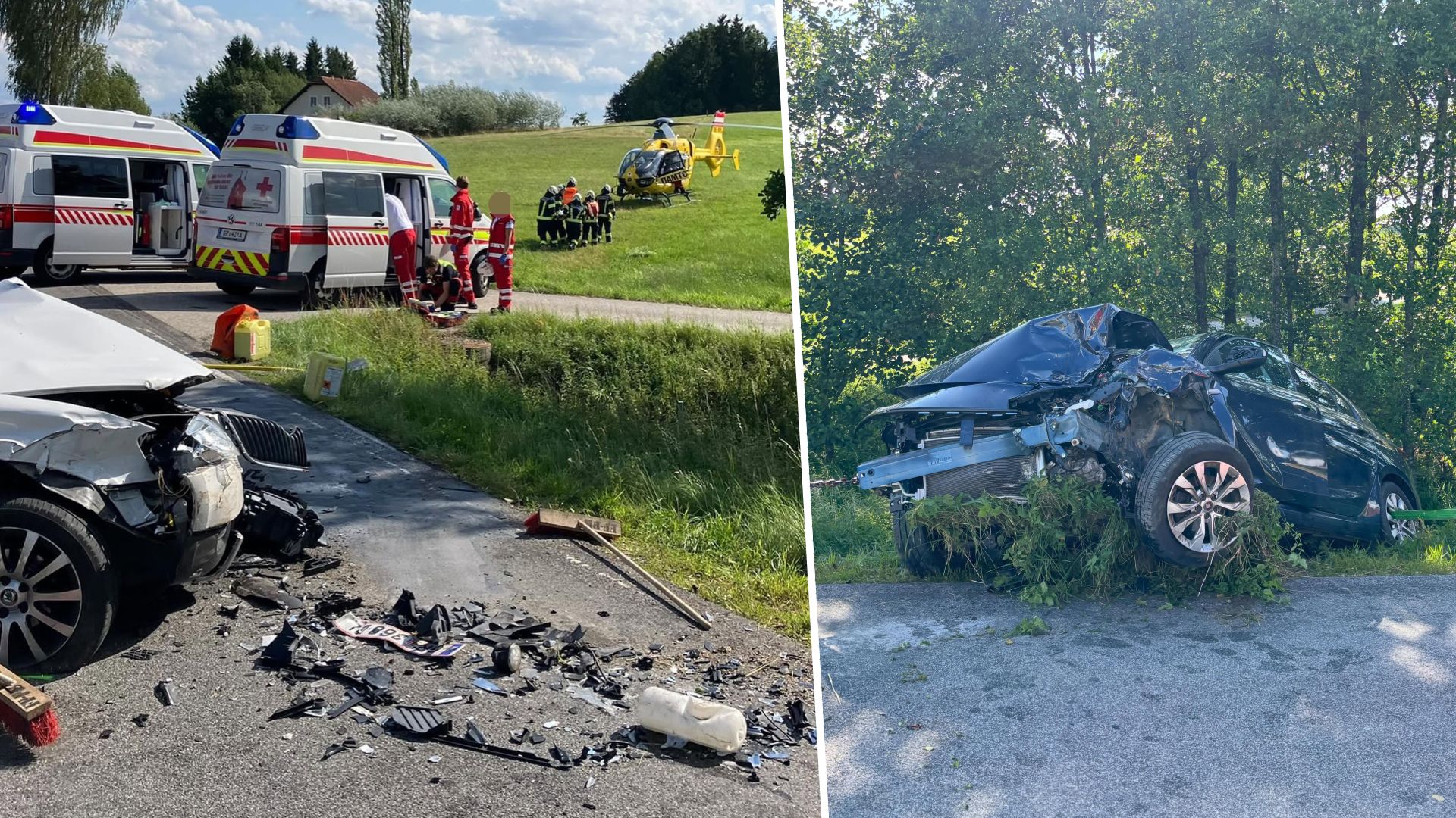 Ein Pkw wurde nach dem Frontal-Crash in die Böschung geschleudert.