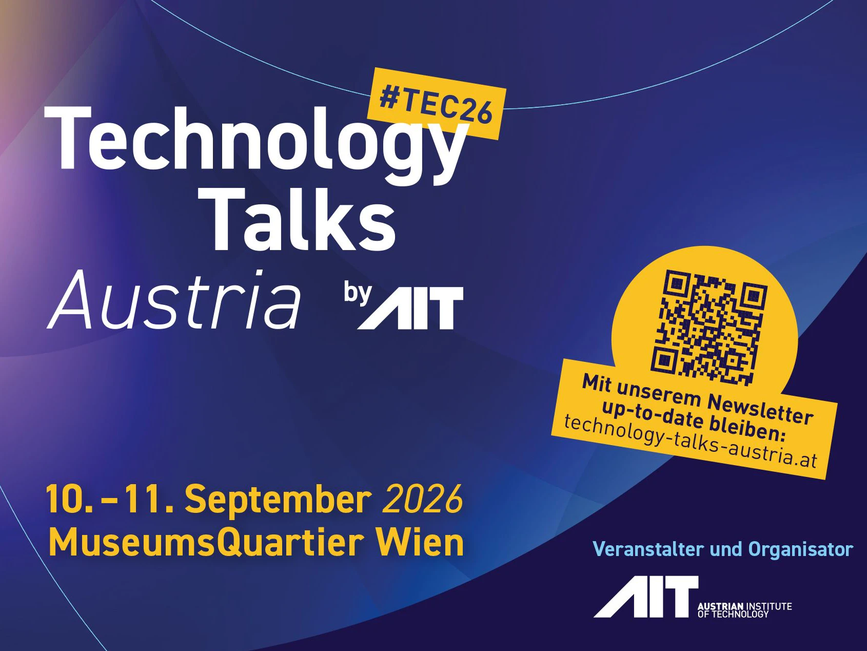 Die Technology Talks Austria 2026 finden am 10. und 11. September im Wiener MuseumsQuartier statt.