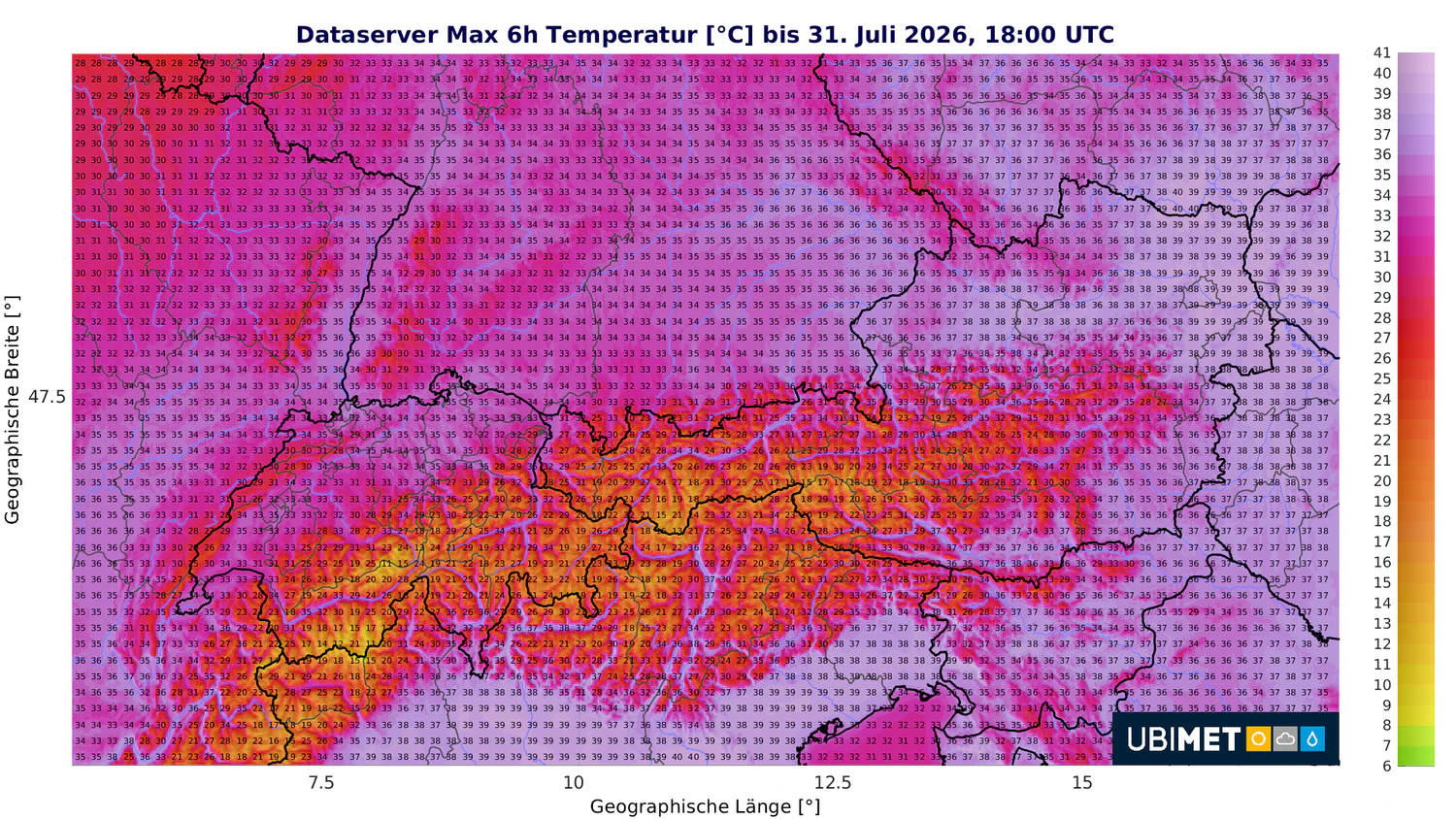Die Temperaturen steigen auf 33 bis 39 oder vereinzelt sogar 40 Grad, mit den höchsten Werten im östlichen Flachland.