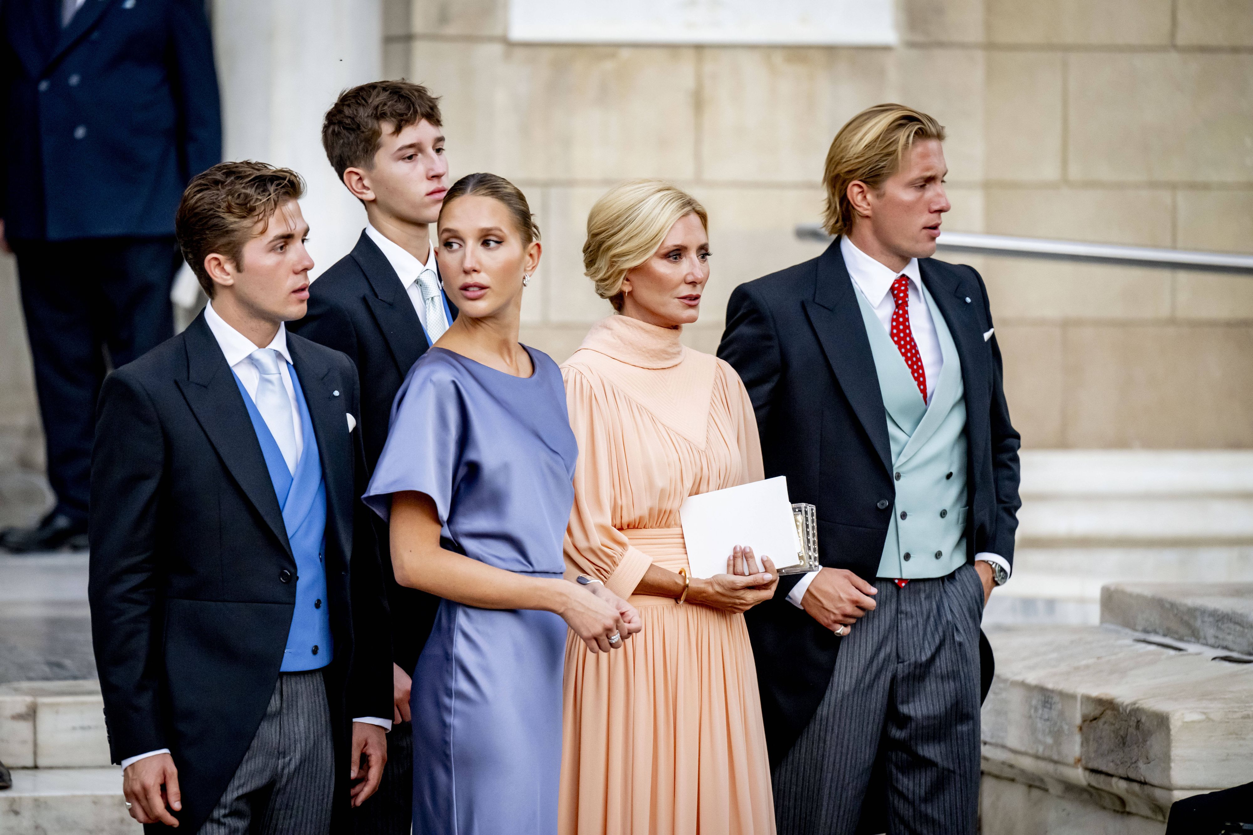 Prinzessin Maria-Olympia von Griechenland (m.) mit ihrer Mutter, Kronprinzessin Marie-Chantal, und ihren Brüdern, Prinz Konstantinos-Alexios, Prinz Achileas-Andreas und Prinz Aristidis-Stavros.