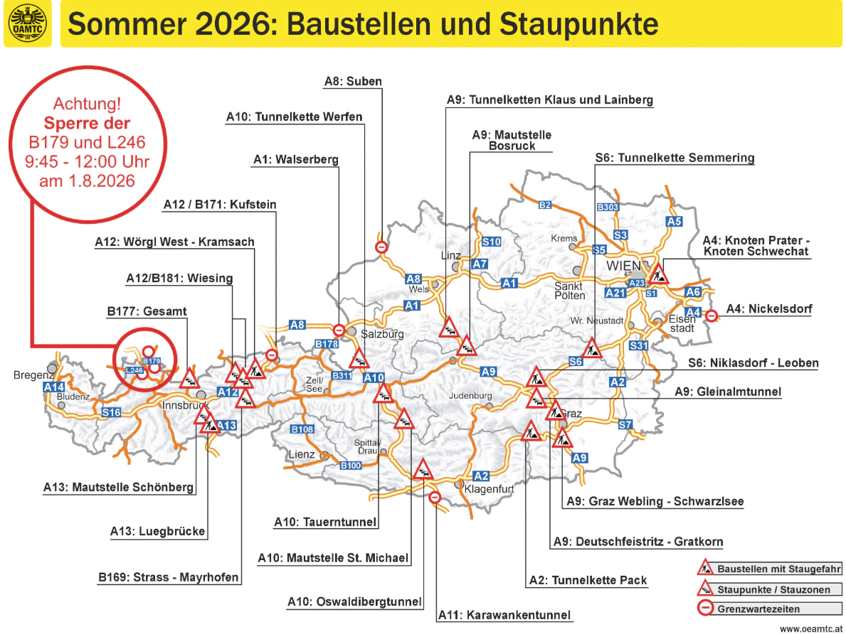 Sommer 2026: Baustellen und Staupunkte