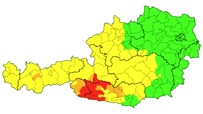 Es beginnt: Rote Hagel- und Gewitterwarnung in Bereich Osttirol, Kärnten und Salzburg gegen 14 Uhr