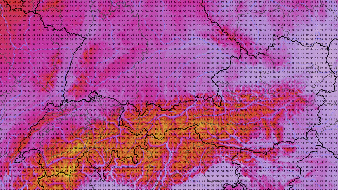 Die Temperaturen für Freitag, 31. Juli 2026