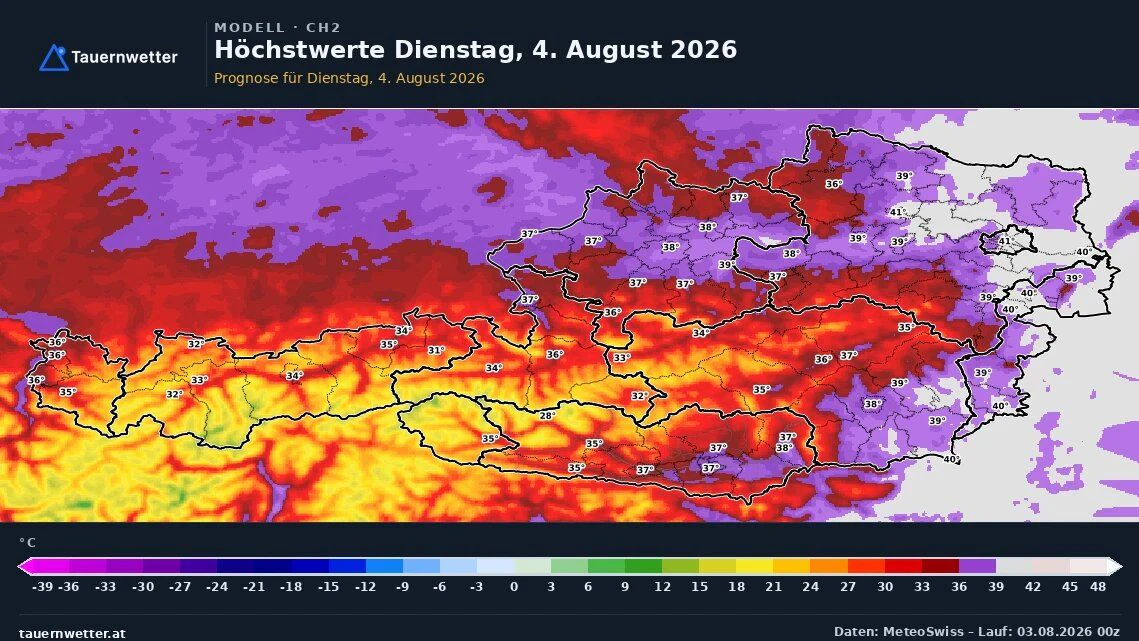 Die Temperaturen am Dienstag, 4. August 2026
