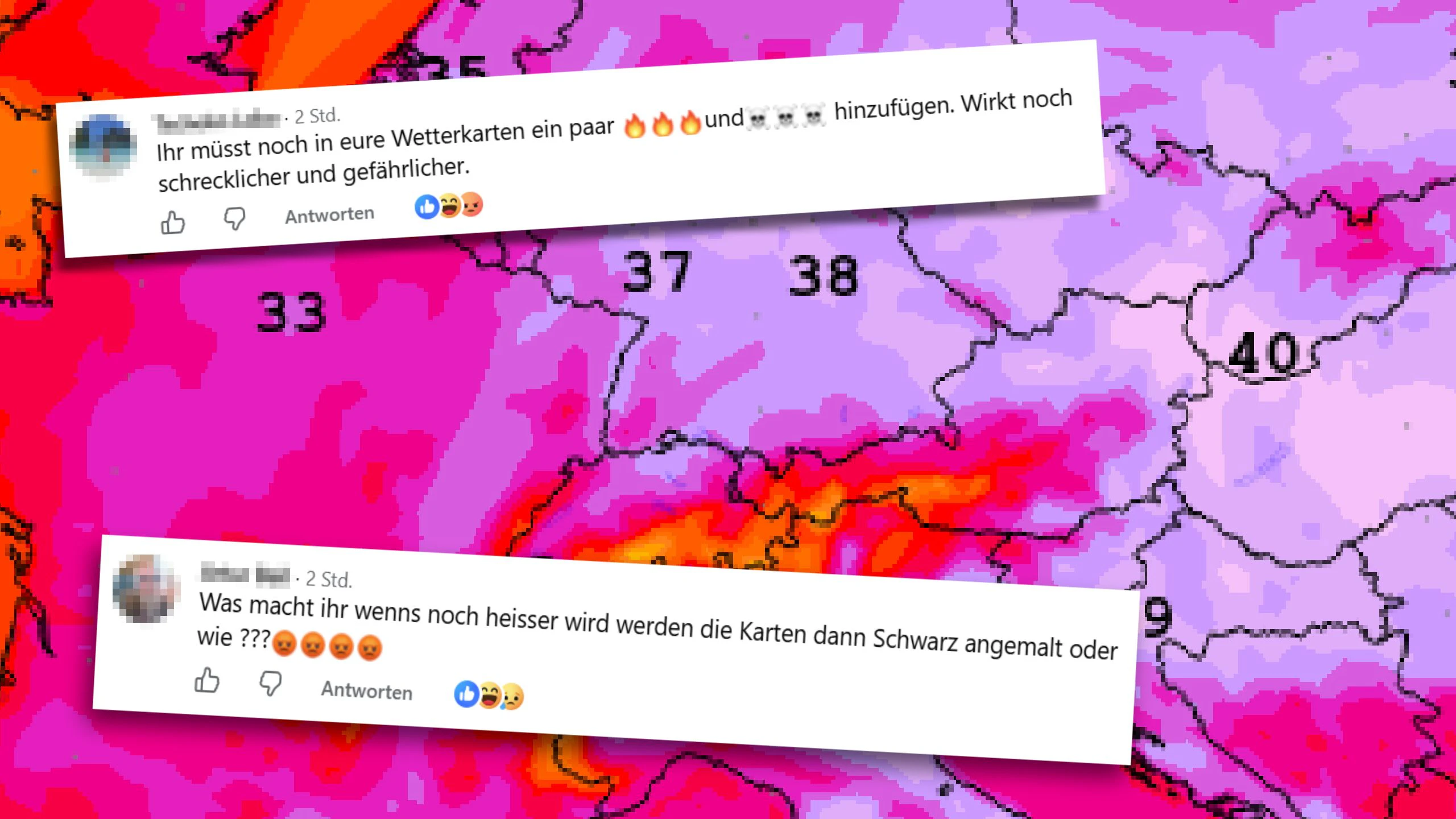 Die Farbgebung der aktuellen Temperaturkarte sorgt für Unmut auf Facebook.