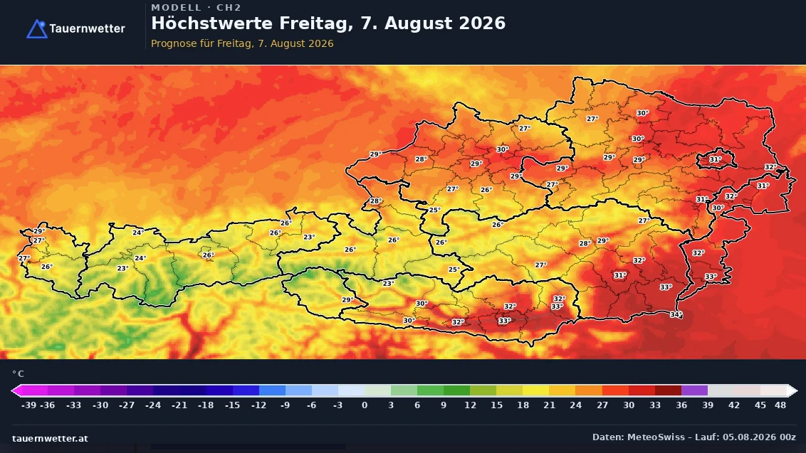 Das Wetter für Freitag, 7. August 2026