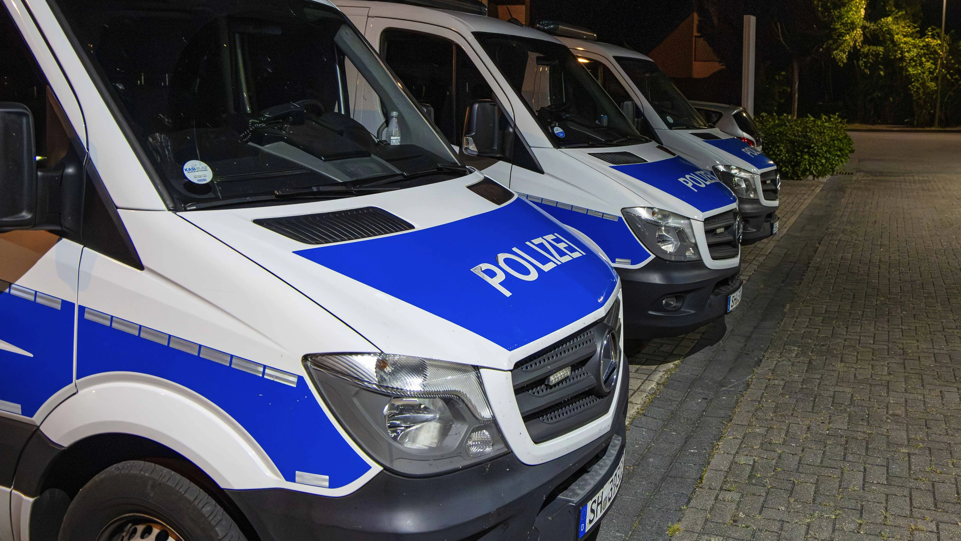 Polizei- und Feuerwehrleute haben sich vor der Feuerwache in Preetz versammelt, um die große Suche nach Bella zu koordinieren. (5. August 2026)