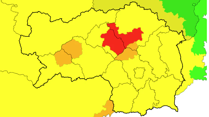 Die aktuellen Unwetterwarnungen für die Steiermark. 14 Uhr.