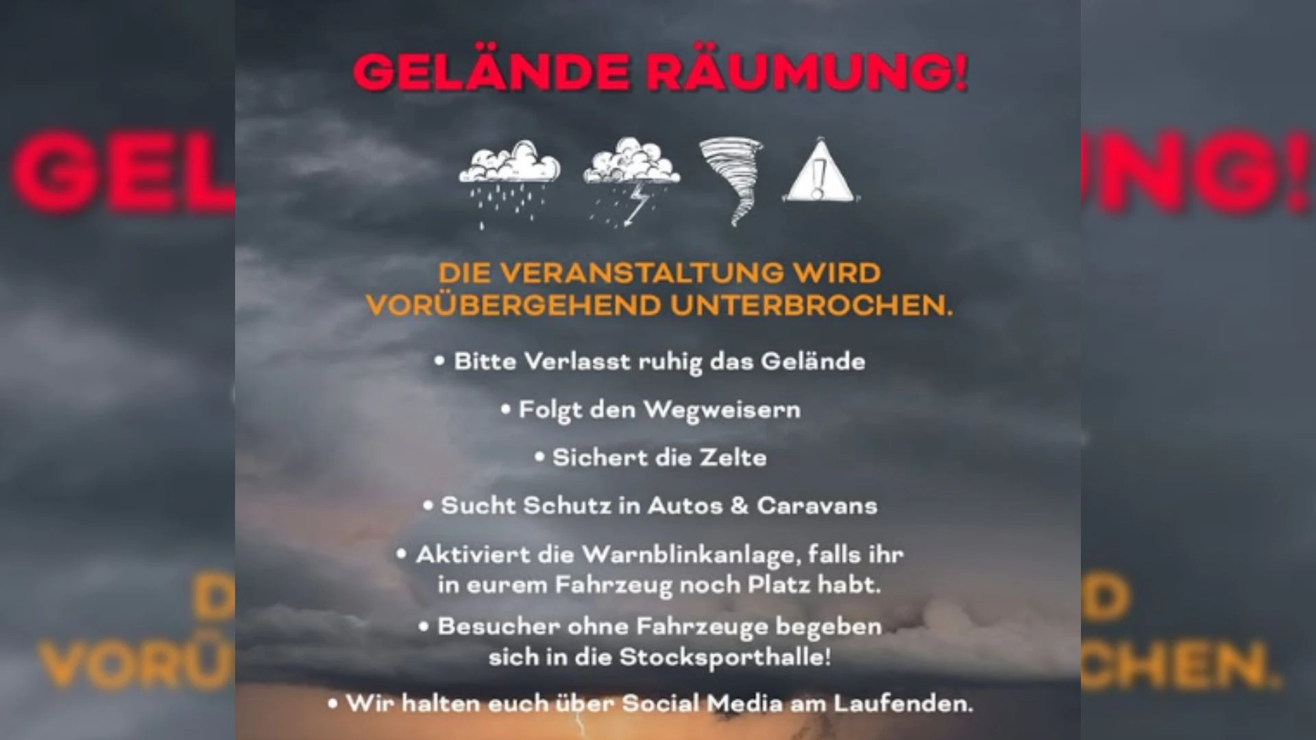 Zumindest auf Instagram wirkte es zunächst so, als wäre ein Unwetter der Grund für die Räumung.