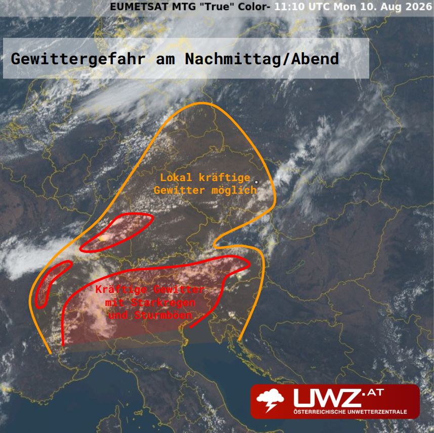 Heute.at - Kräftige Gewitter mit Starkregen und Sturm im Anmarsch