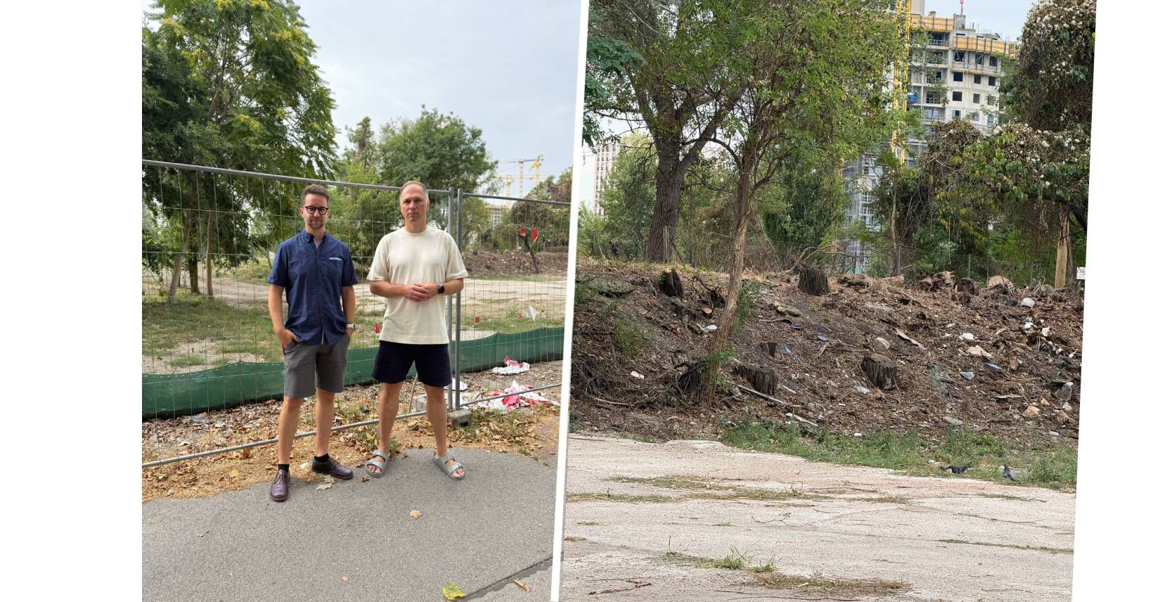 Planungssprecher der Wiener Grünen, Kilian Stark und Bernhard Seitz, Grüner Bezirksvorsteher-Stellvertreter in der Leopoldstadt (v.l.) kritisieren das Vorgehen beim neuen Mistplatz.