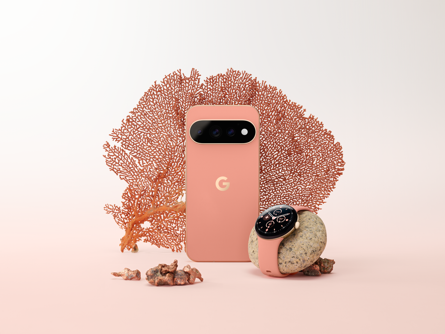 Die Pixel-Modelle kommen in ganz neuen Farben – hier das Pixel 11 Pro mit der Pixel Watch 5 in 