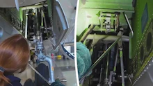 Schlangenfängerin holt Giftschlange aus Fahrwerk