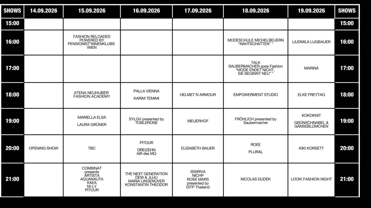 Der Show-Kalender.