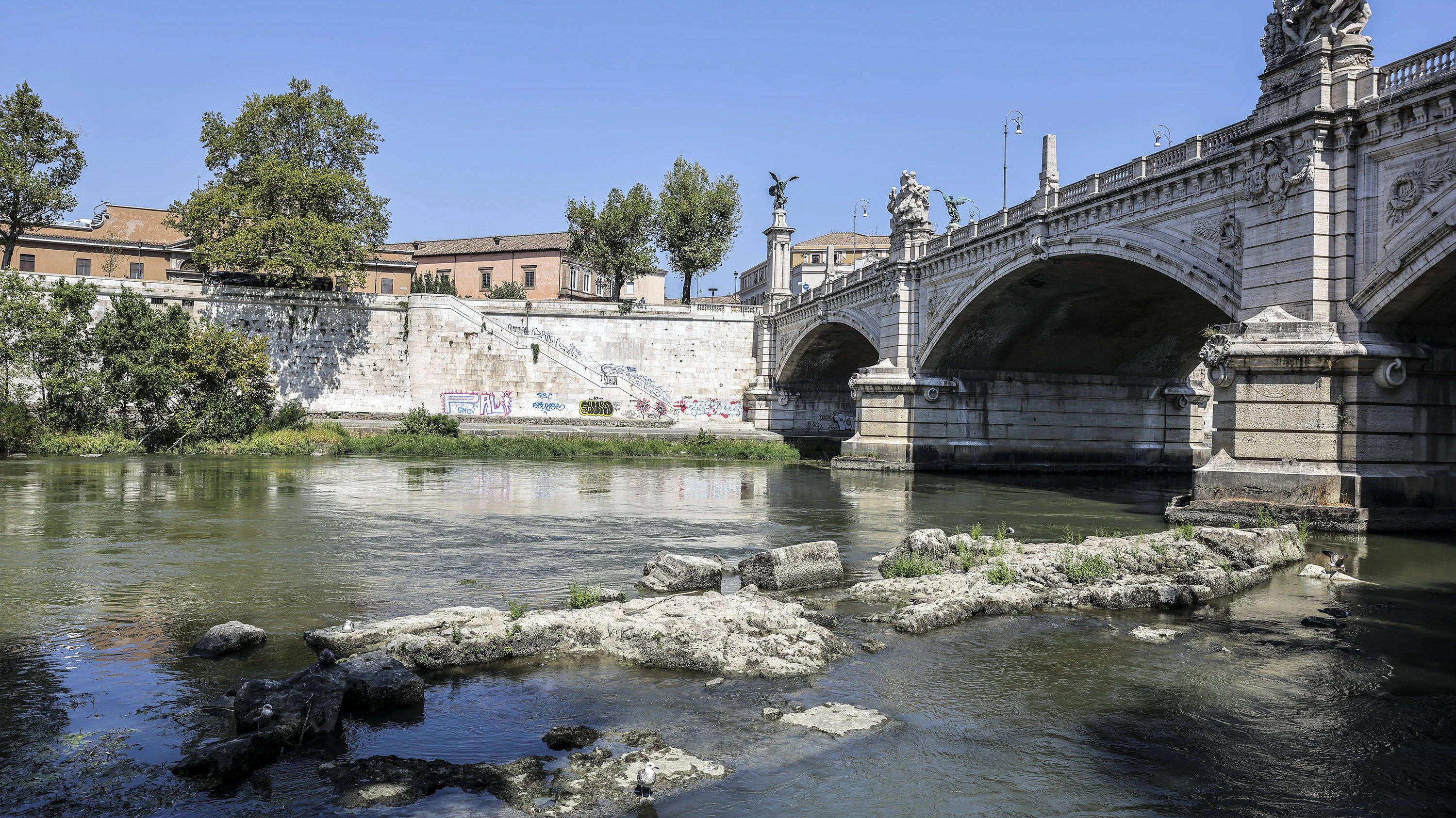 Heute.at - Niedrigwasser legt antike Caligula-Brücke in Rom frei