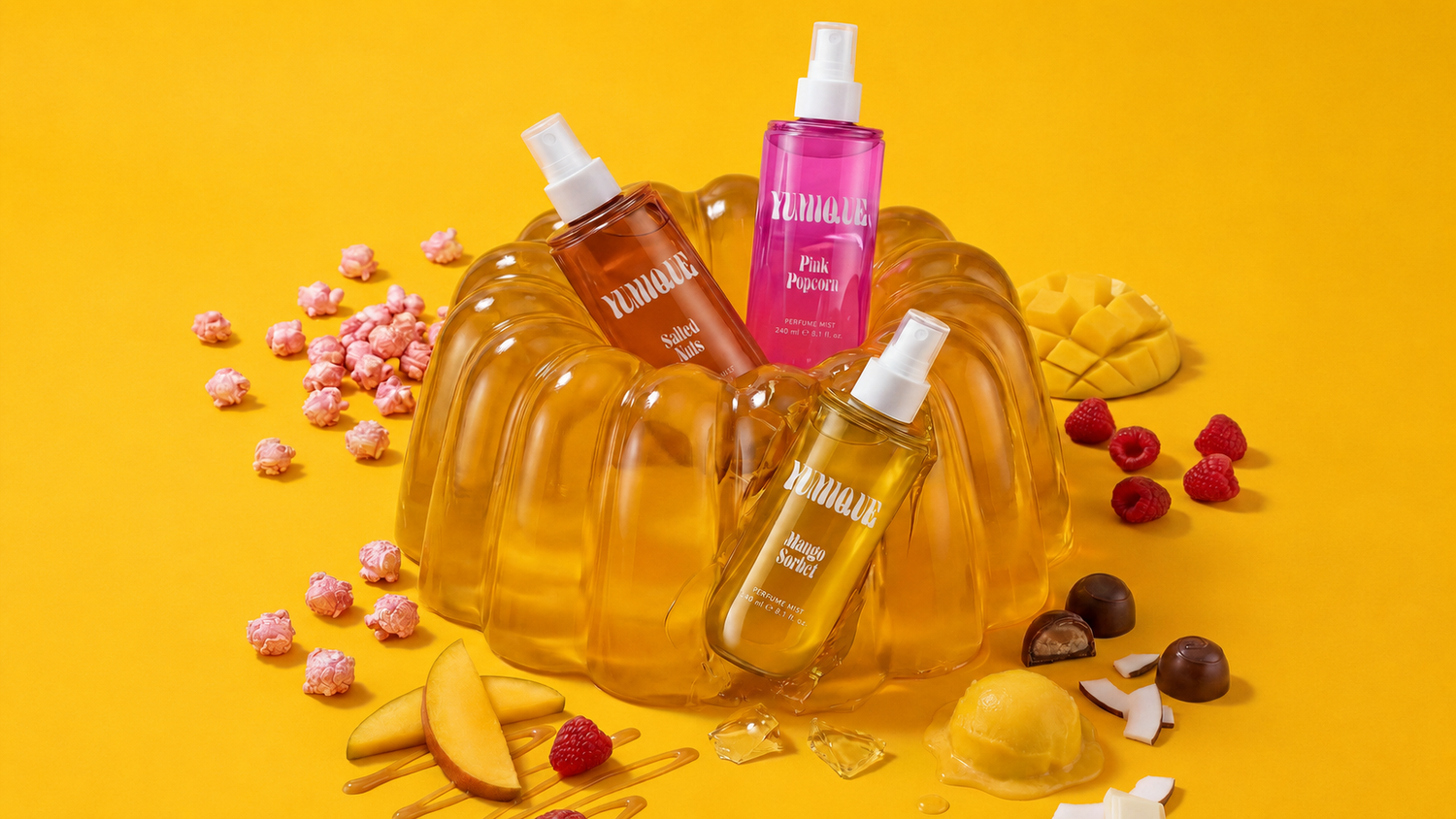 Süß, fruchtig oder salzig: Die YUMIQUE Perfume Mists gibt es in drei verschiedenen Duftrichtungen.