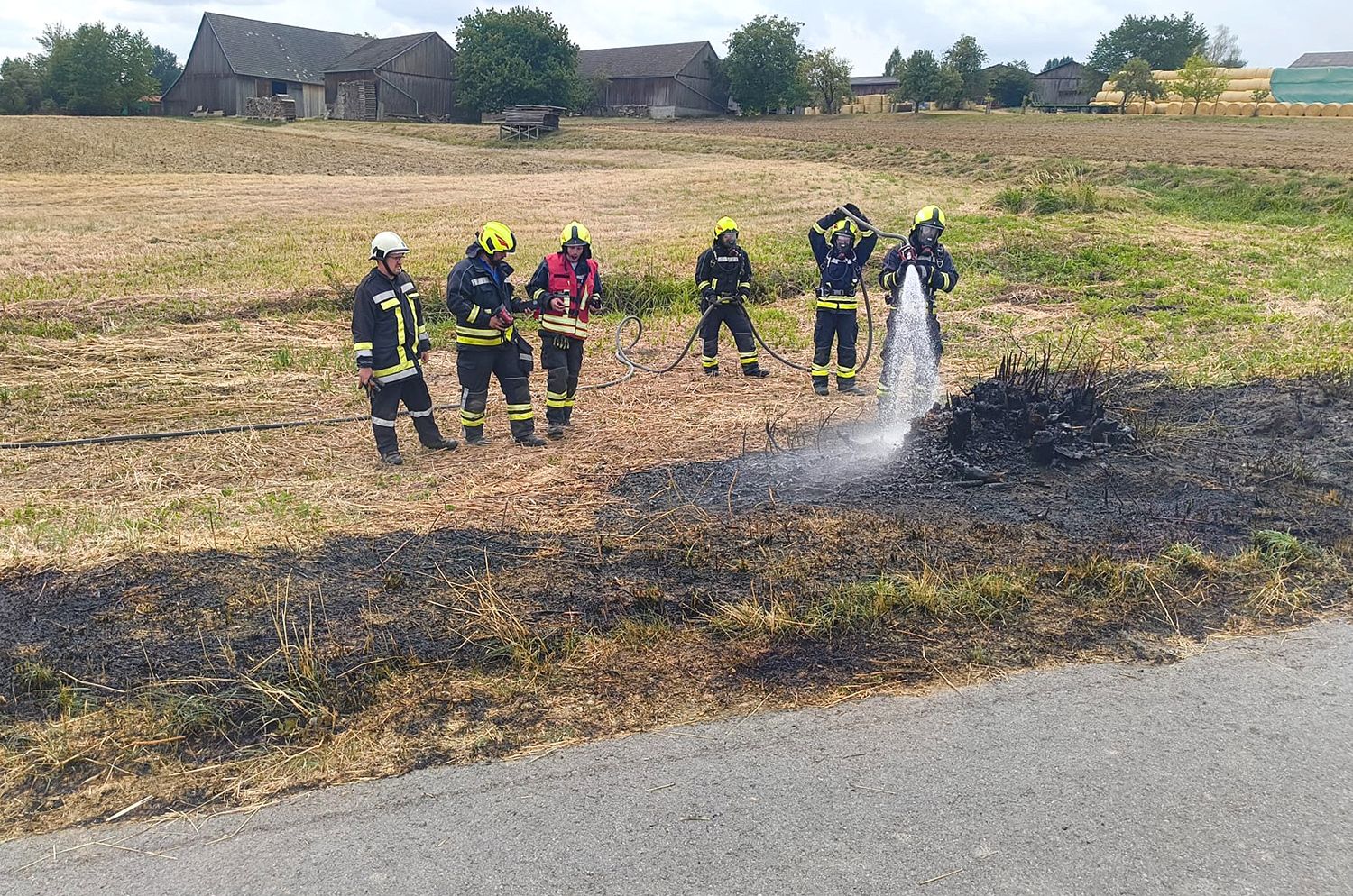 Entlang der Fahrstrecke fing die ausgetrocknete Vegetation gleich an vier Stellen Feuer.
