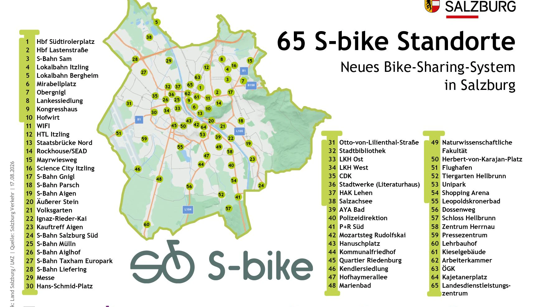 Die 65 Standorte der Stationen.