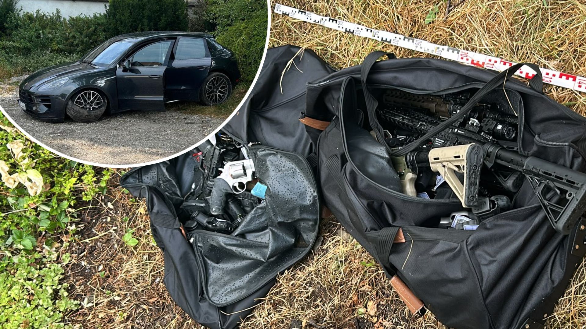 Dutzende Waffen fielen am Montag aus dem schwarzen Flucht-Porsche.