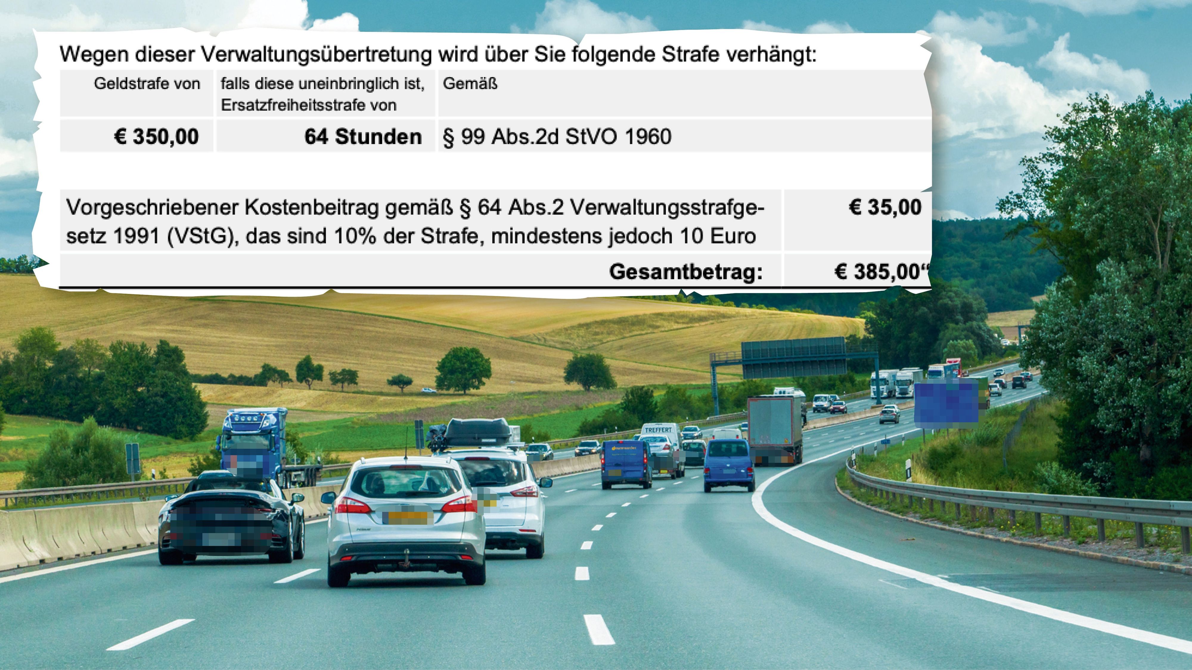 Strafe für Raser und Symbolbild einer Autobahn