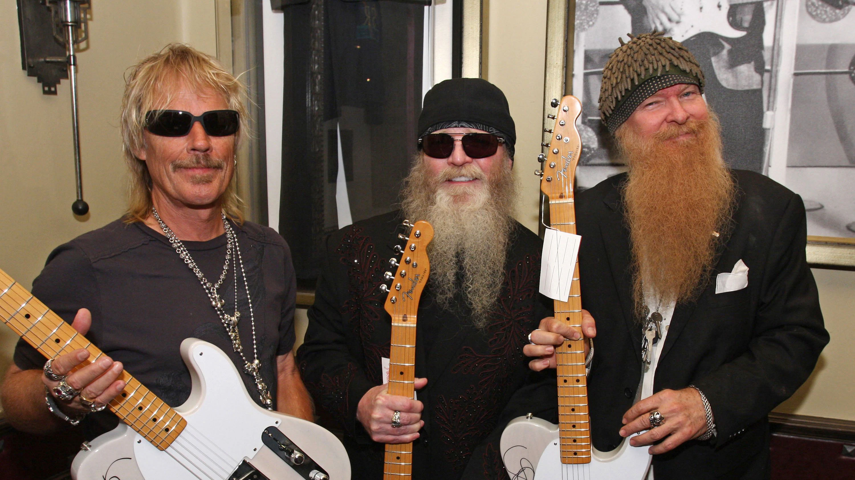 Die ZZ-Top-Mitglieder Frank Beard, Dusty Hill und Billy Gibbons präsentieren am 23. Juni 2008 im Hard Rock Cafe in Houston ihre Konzert-DVD „Live from Texas“.
