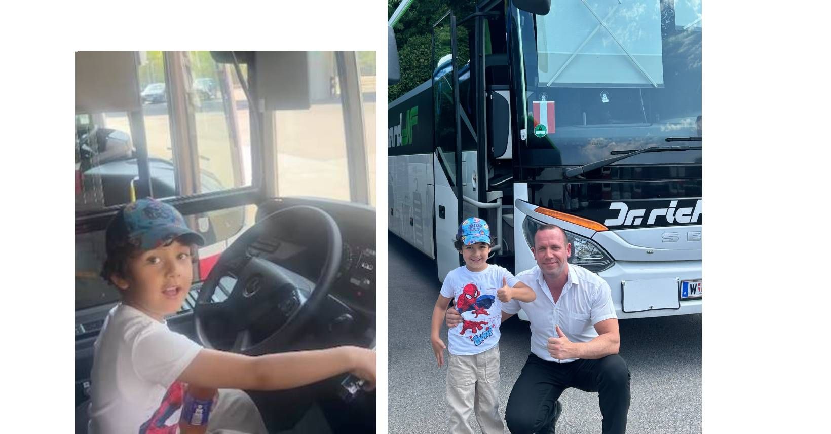 Platzmeister Lukas Vavra (re.) zeigte dem kleinen Younes den Busbetrieb.