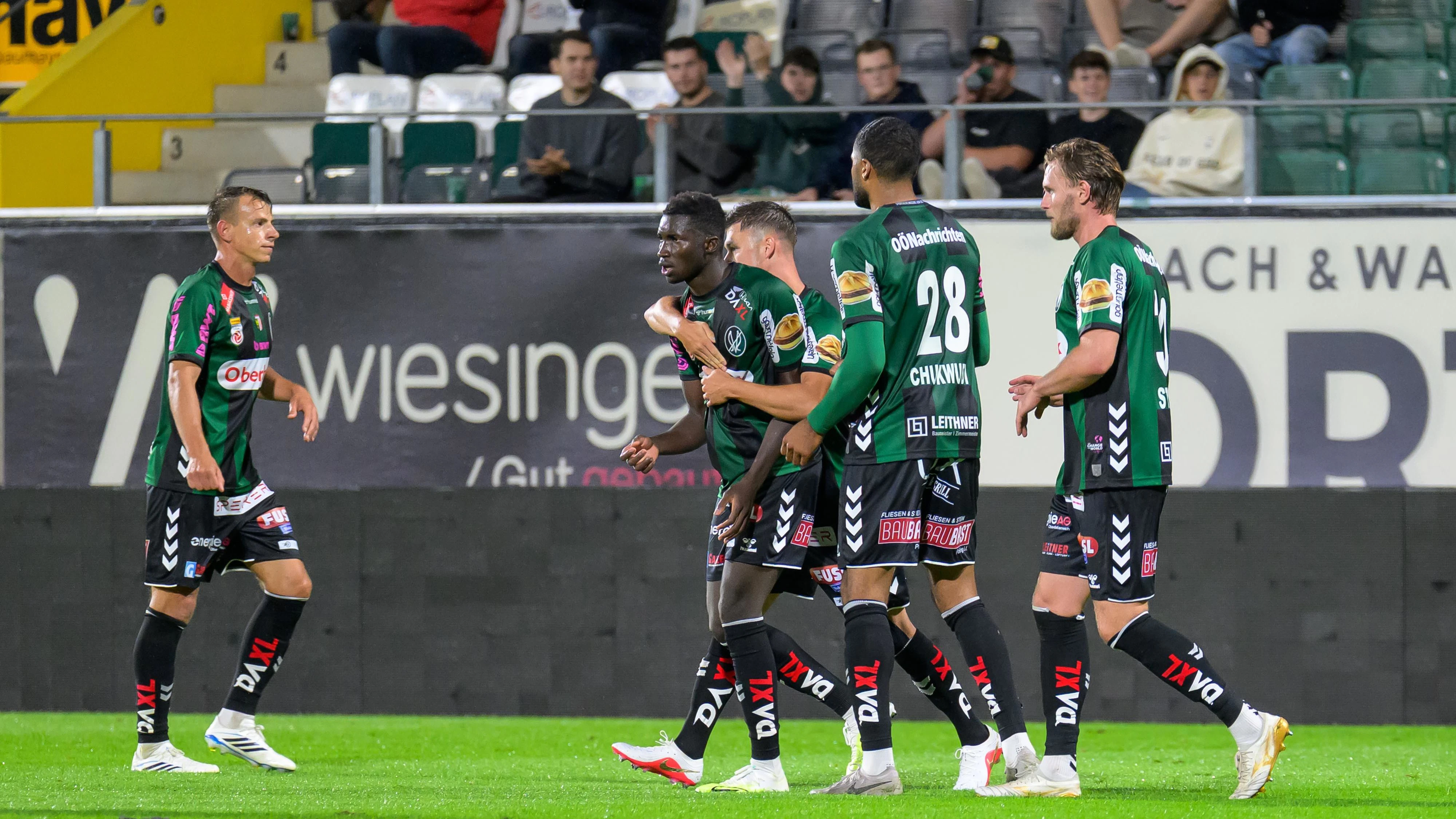 RIED,AUSTRIA,21.AUG.26 - SOCCER - ADMIRAL Bundesliga, SV Ried vs Grazer AK 1902. Image shows the rejoicing of Ried. Photo: GEPA pictures/ Daniela Moser