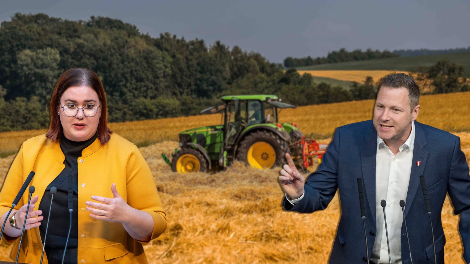 Die Dürrehilfen für Bauern sorgen für politischen Zoff zwischen ÖVP und FPÖ. Carina Reiter (l.) reagiert auf die Kritik von Michael Schnedlitz (r.).