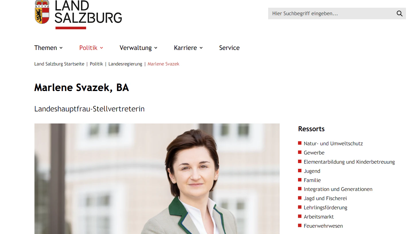 Das Land Salzburg bezeichnet die Freiheitliche als "Landeshauptfrau-Stellvertreterin". 