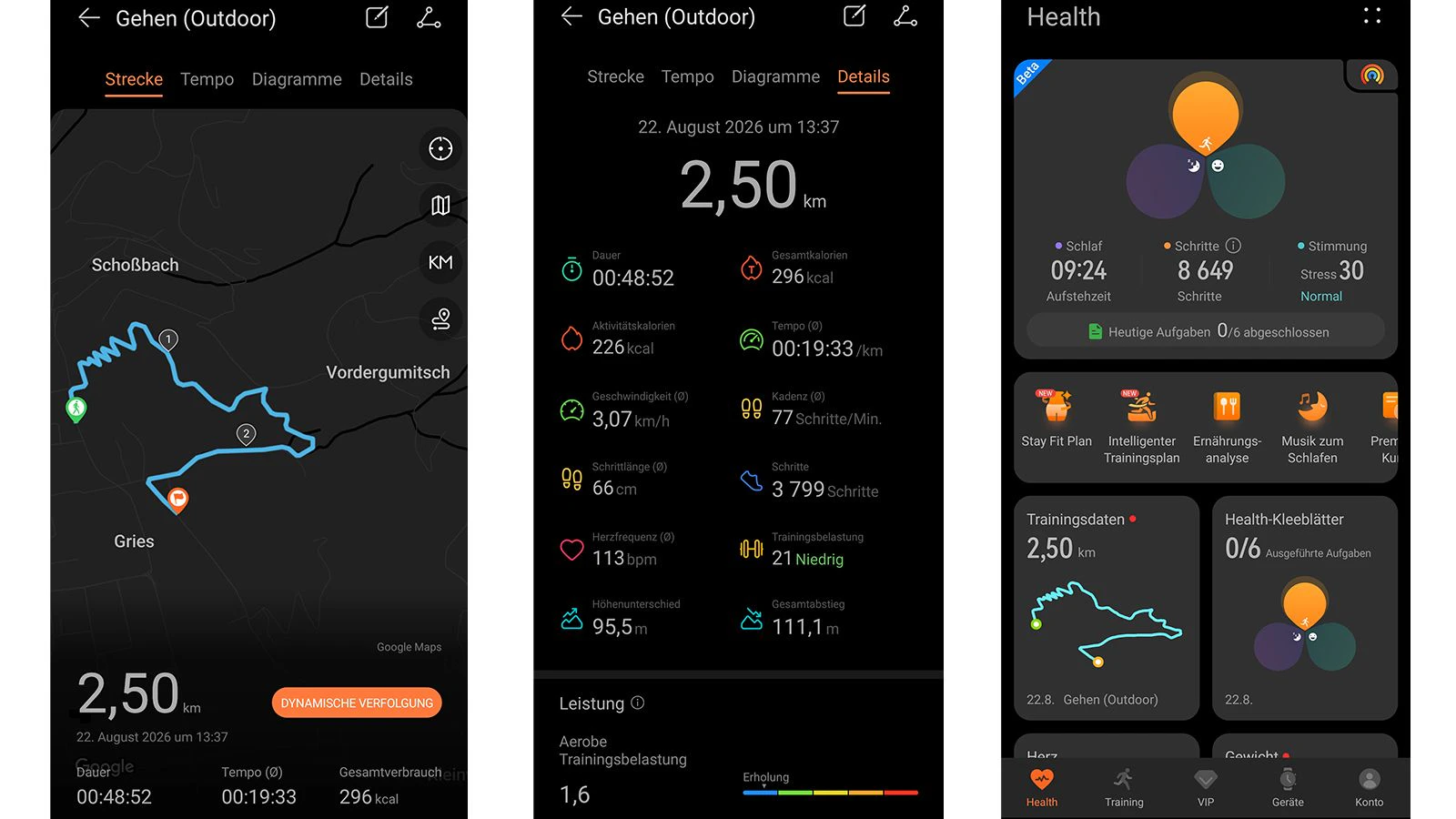 In der "Health"-App von Huawei werden die Gesundheits- und Fitnesswerte umfangreich präsentiert.