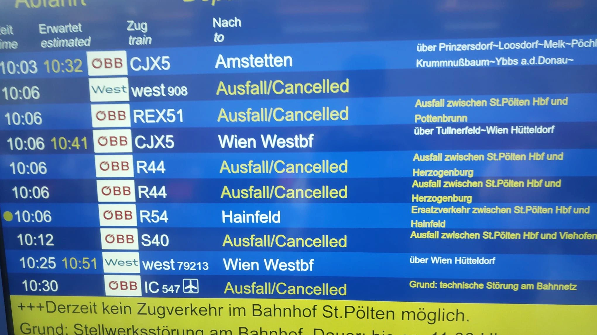 Zugausfälle in NÖ