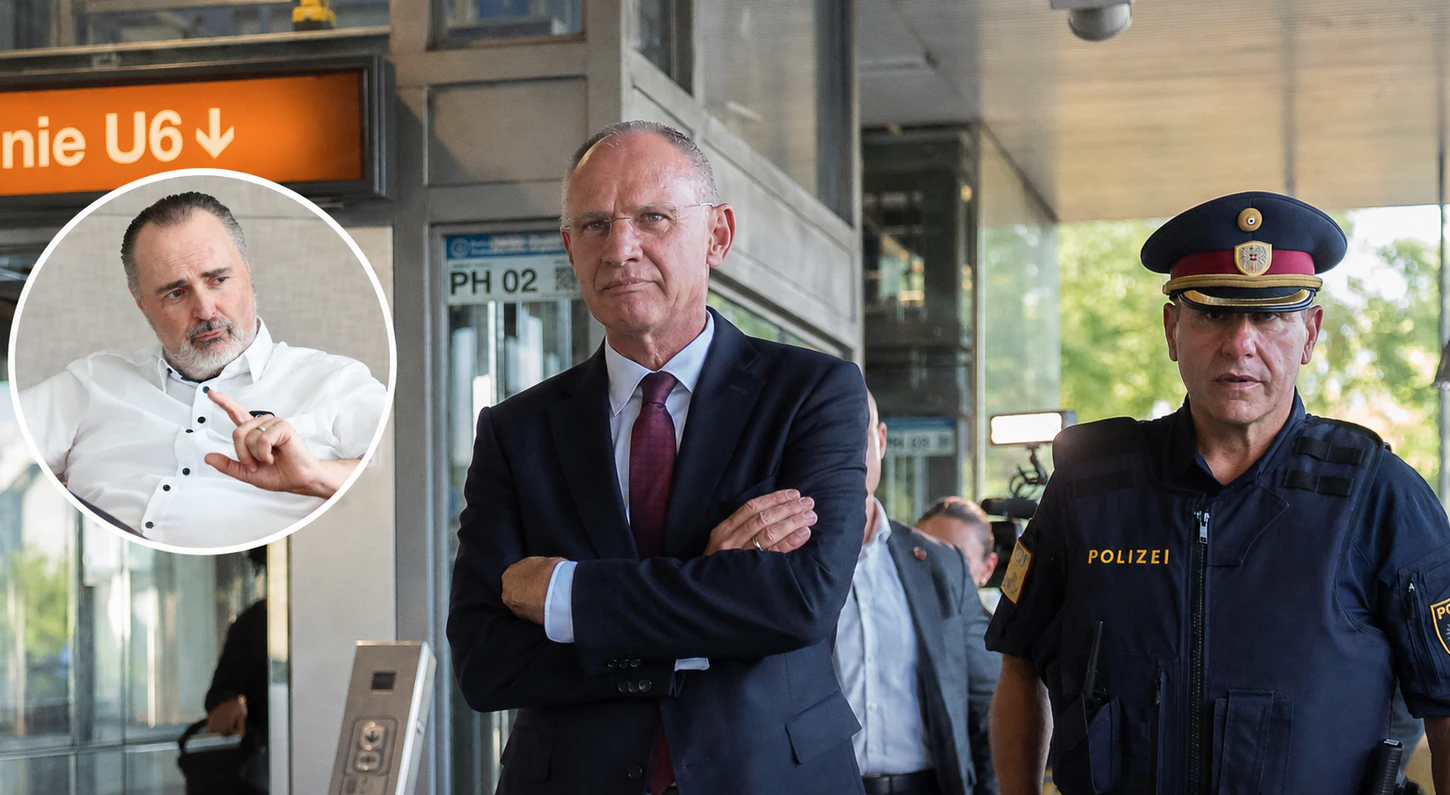 Die Kritik aus dem Burgenland (Landeshauptmann Hans Peter Doskozil im kleinen Bild) lässt Innenminister Gerhard Karner (Mitte) nicht unkommentiert stehen. 