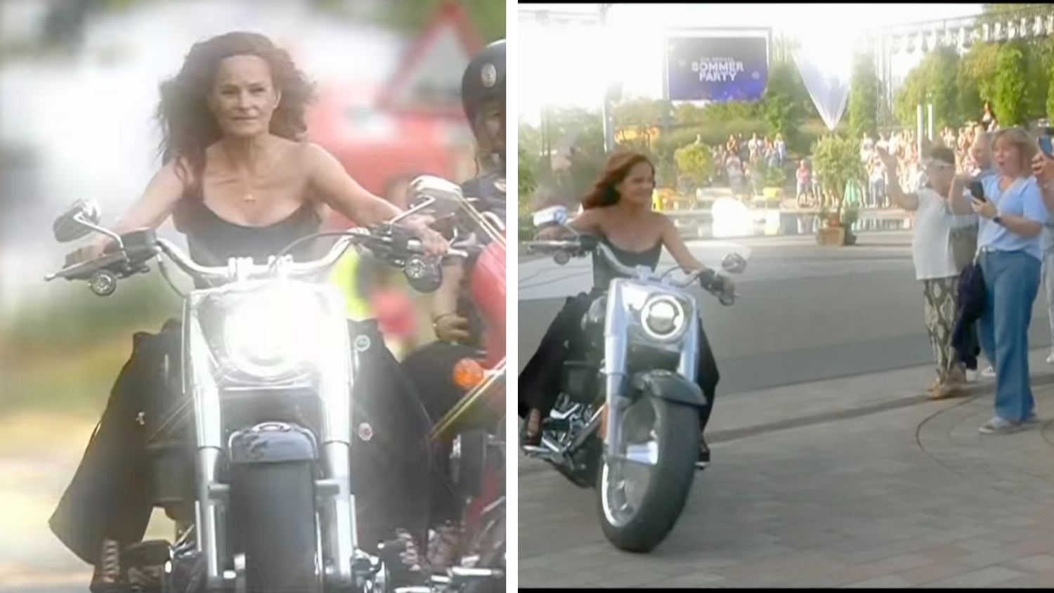 Heute.at - Lässig! Andrea Berg fährt mit Motorrad in TV-Show ein