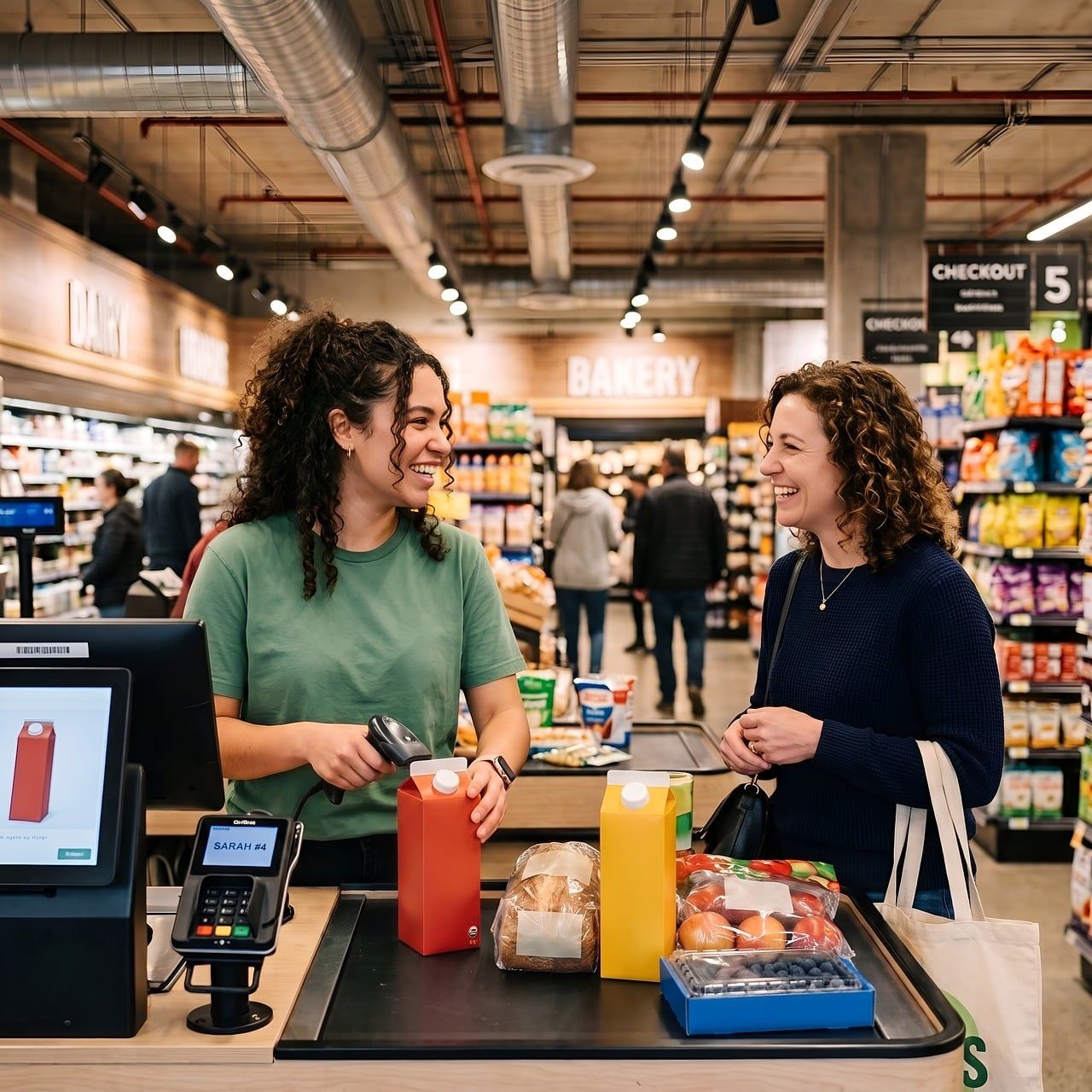 Verkäuferin an der Supermarkt-Kasse