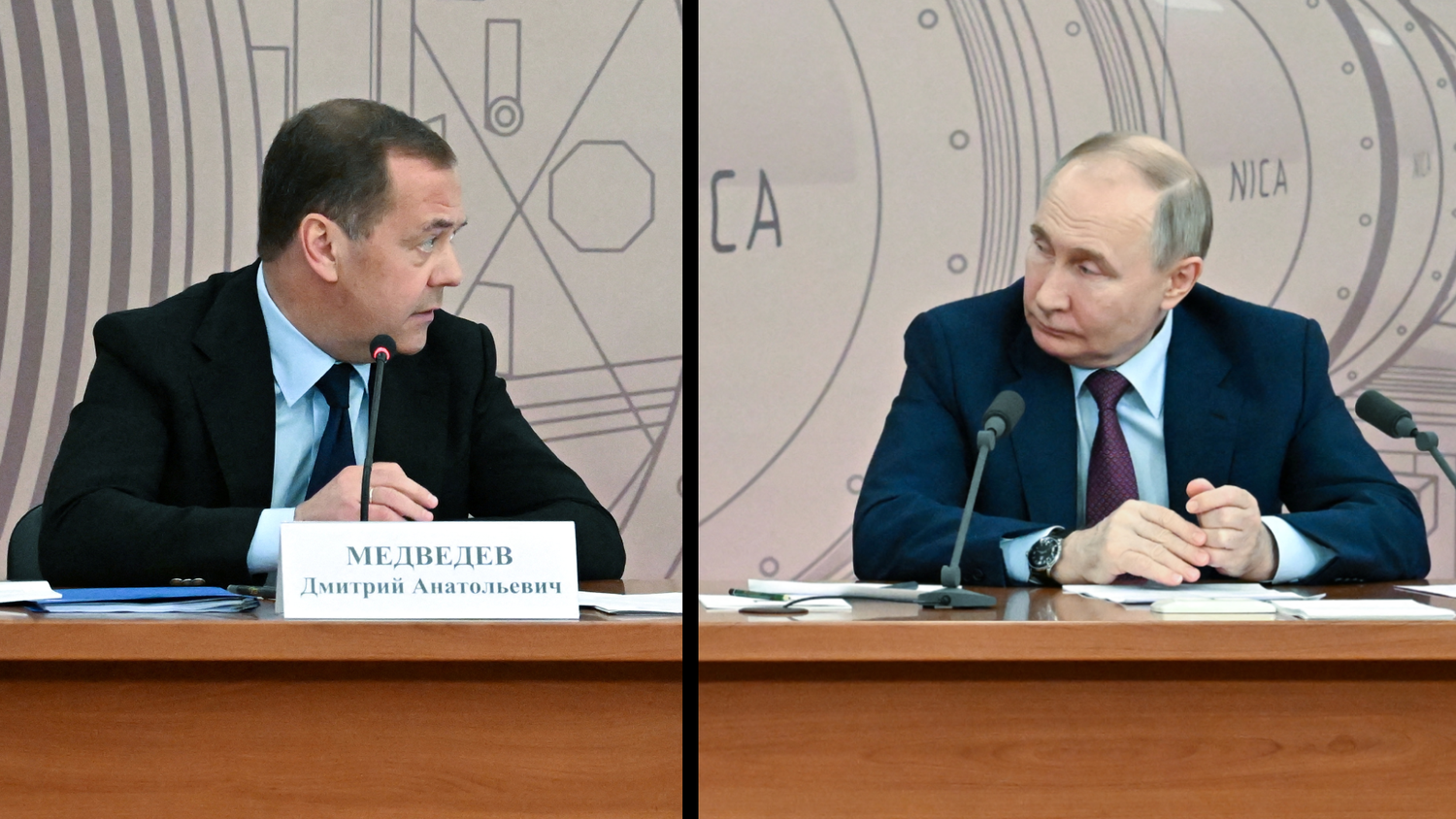 Dmitri Medwedew (l.) war von 2008 bis 2012 russischer Präsident und ist heute Sicherheitsrats-Vize. Er gilt als Putins Scharfmacher.
