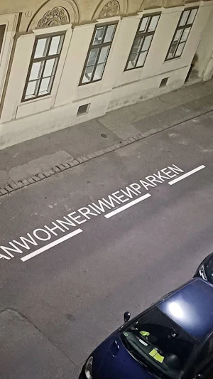 Gender-Parkplatz Wien: Verwirrung um verkehrt gemalte Bodenmarkierung in Mariahilf sorgt für Schmunzeln und Diskussionen um Parkregeln.