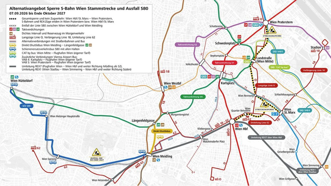 Alternativeangebote während der S-Bahn Wien Stammstreckensperre