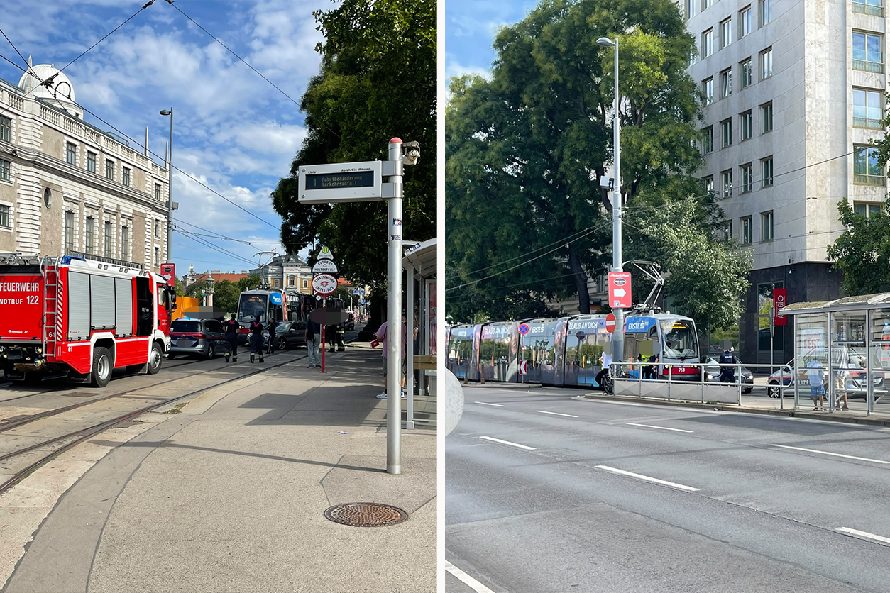 Am Montag krachten eine Straßenbahn und ein Auto in der Wiener City zusammen.