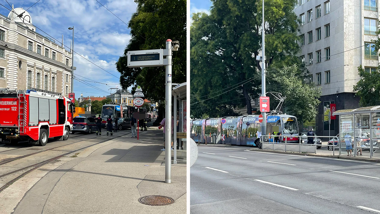Am Montag krachten eine Straßenbahn und ein Auto in der Wiener City zusammen.