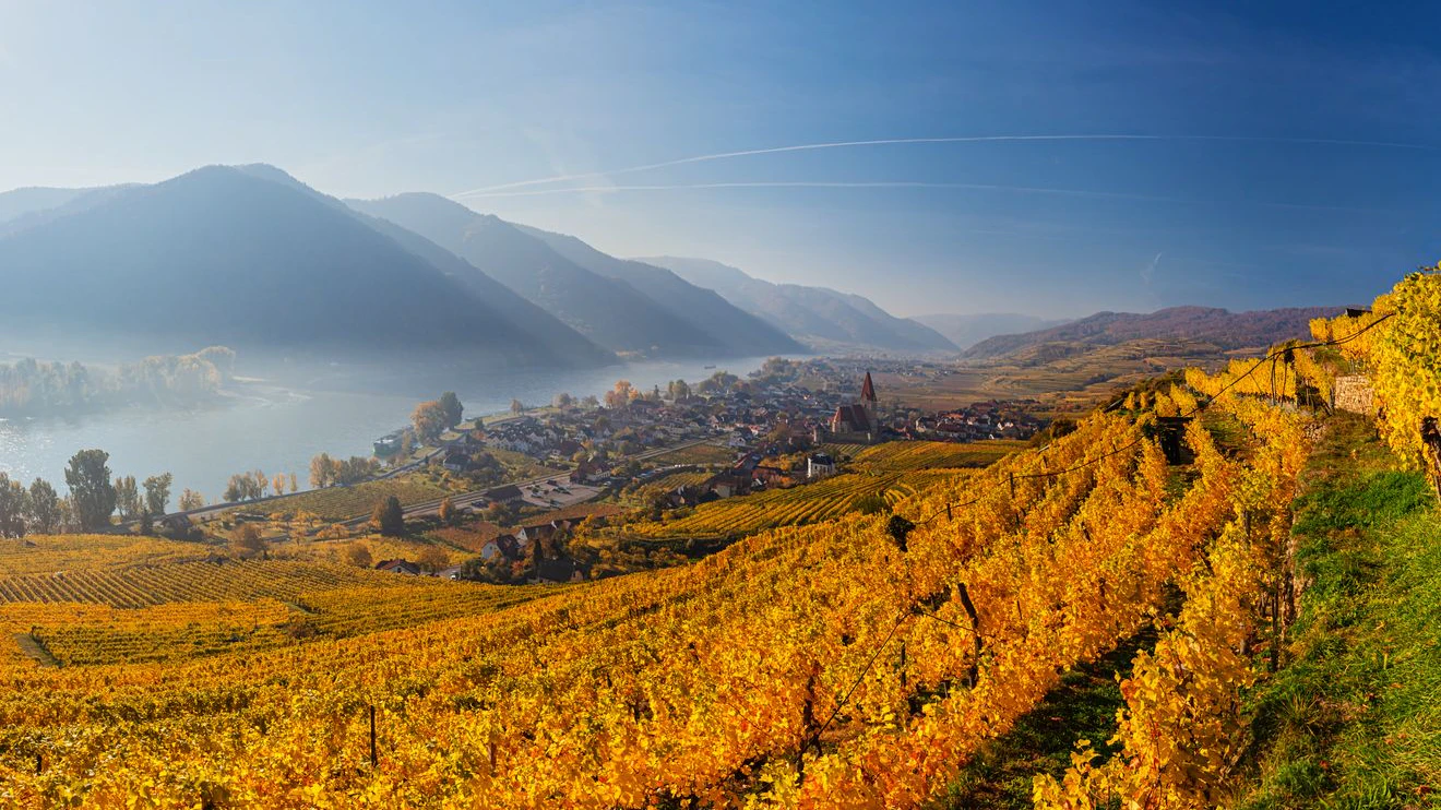 Panorama of Weissenkirchen, Wachau valley, Austria.