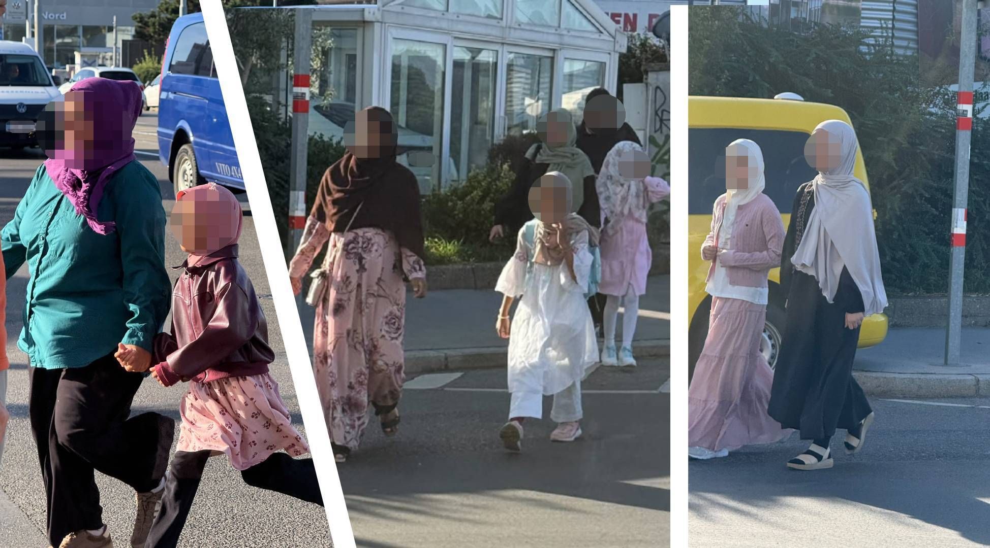 Trotz des Verbotes tragen die Schülerinnen am Weg zur Schule Kopftuch.