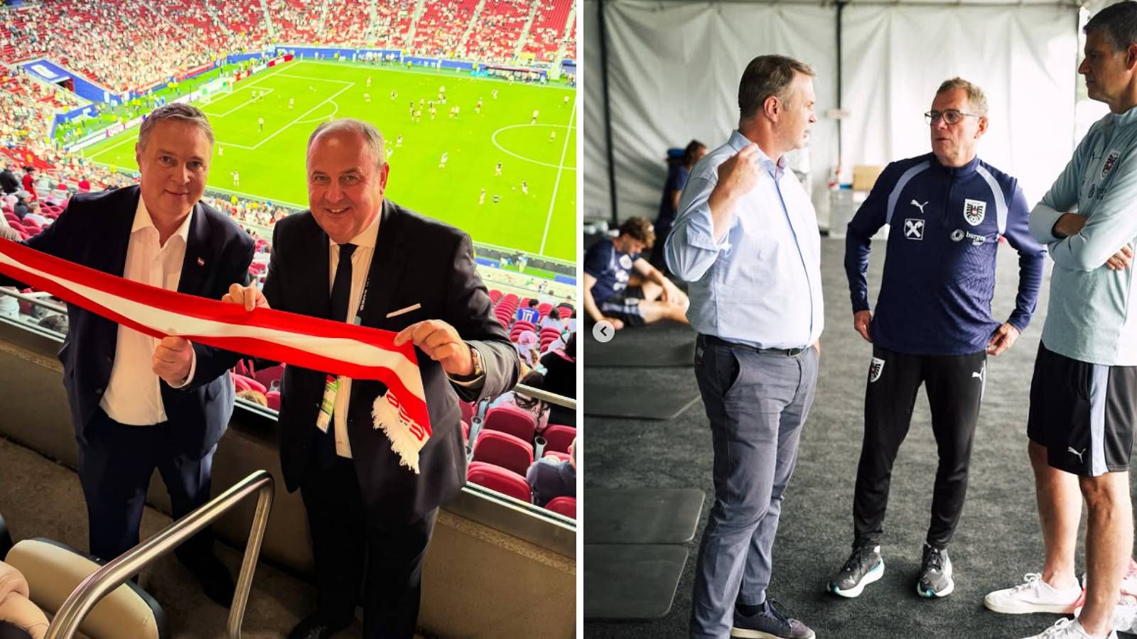 Sportminister Andreas Babler (SPÖ) bei der Fußball-WM in den USA mit ÖFB-Präsident Josef Pröll und Teamchef Ralf Rangnick (r.)