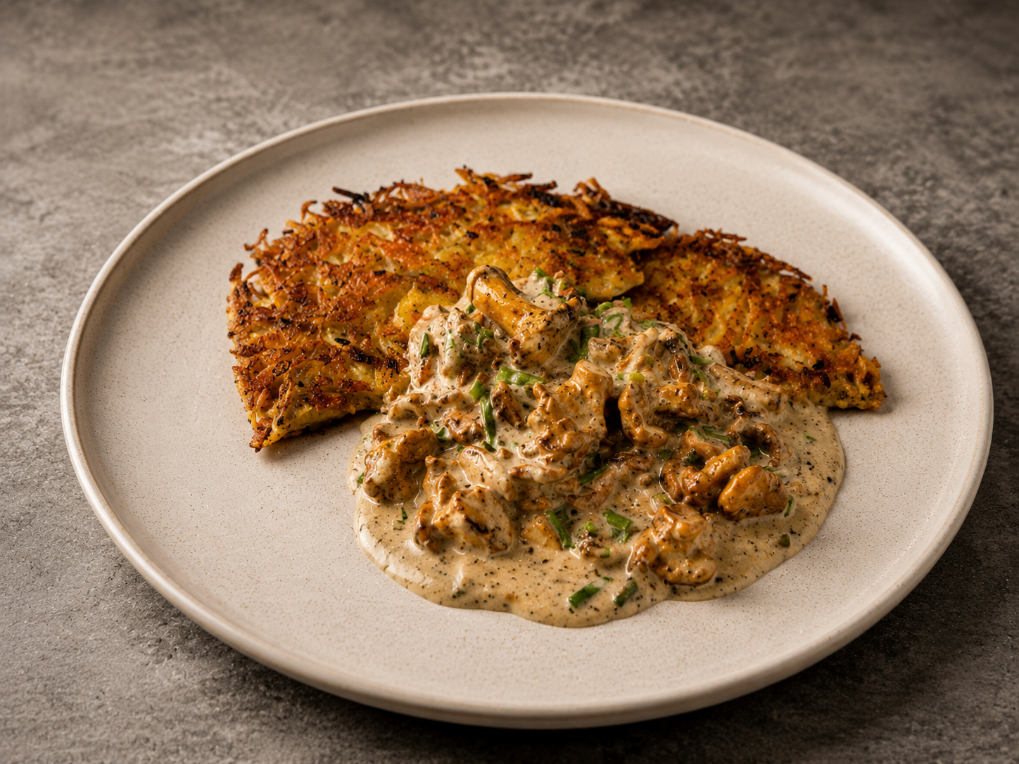 Steffen Hensslers Kartoffelrösti mit Pfifferlingen a la Creme