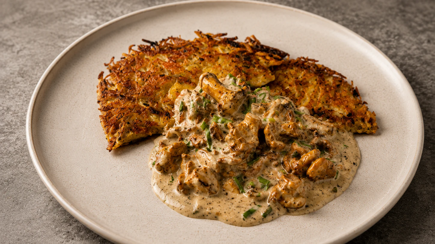 Hensslers Kartoffelrösti mit Pfifferlingen a la Creme 
