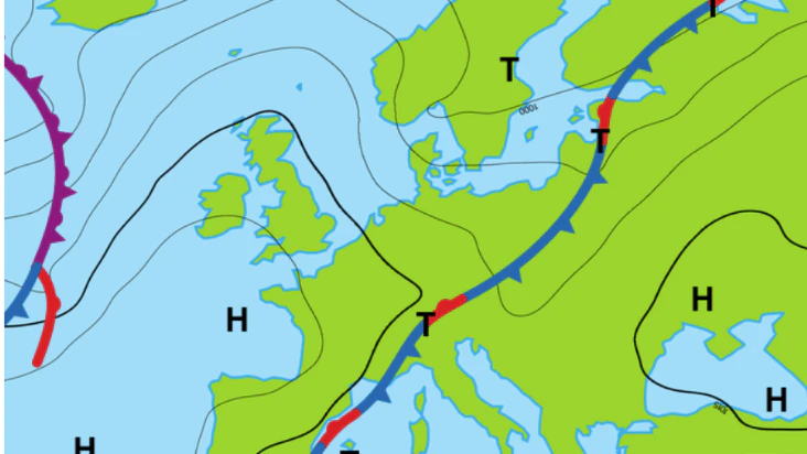 Bodendruck- und Frontenkarte für Mittwoch, 09. September 2026, 14:00 MESZ