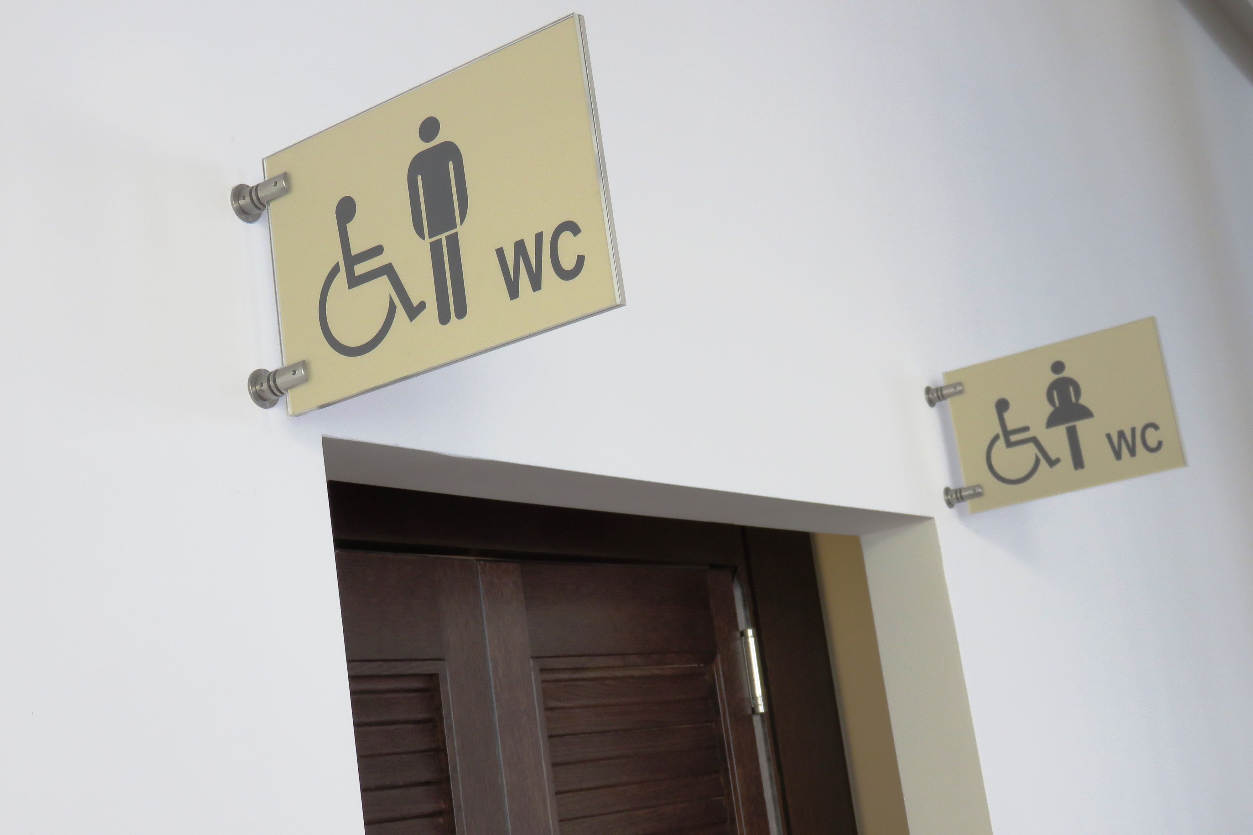 Die Frau hat mit ihrem Kollegen Sex auf dem Behinderten-WC.