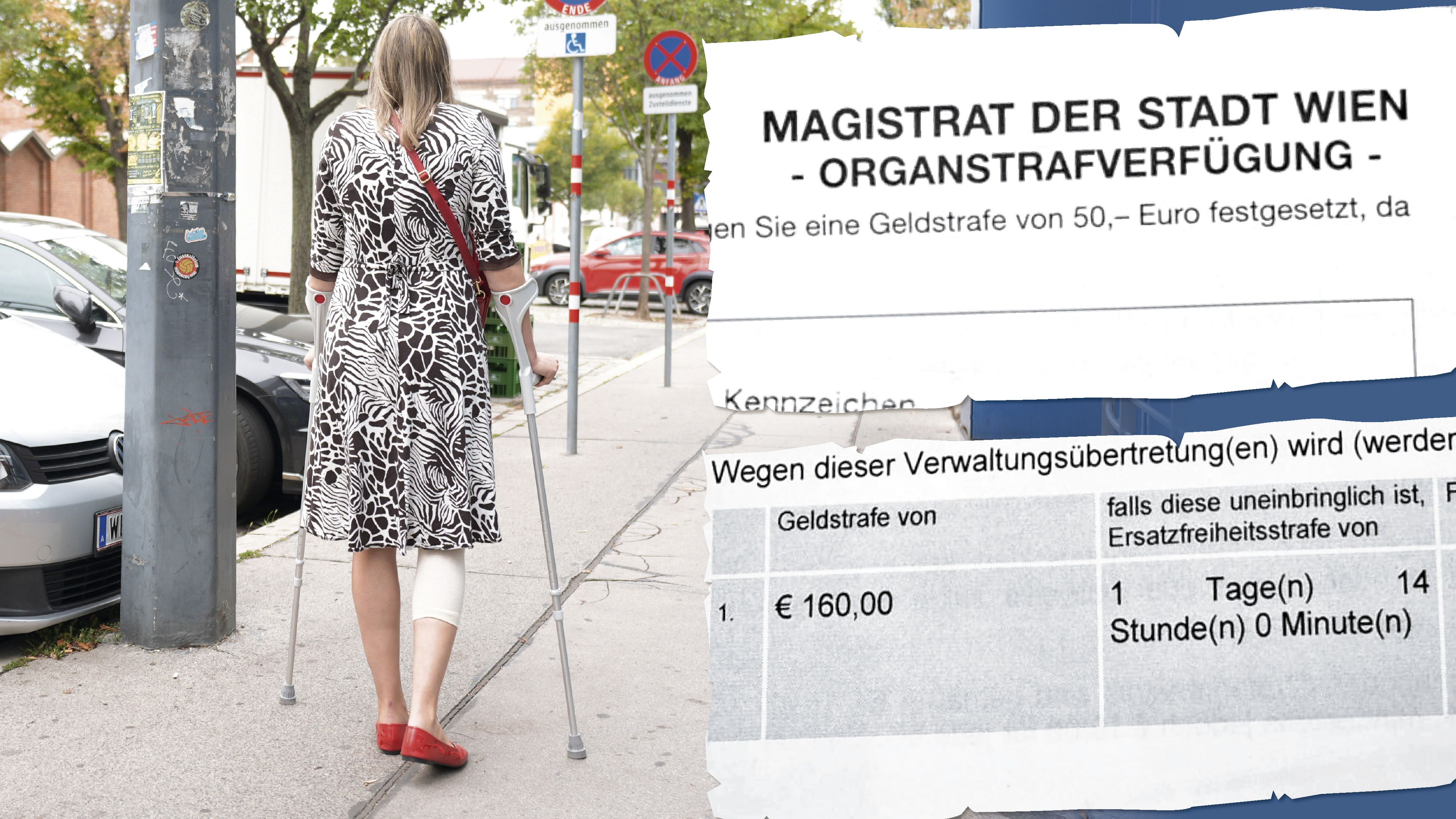 Die Wienerin wurde von ihrem Mann aus dem Spital abgeholt. Weil dieser kurz auf einem Behindertenparkplatz stand, folgten zwei Strafen.